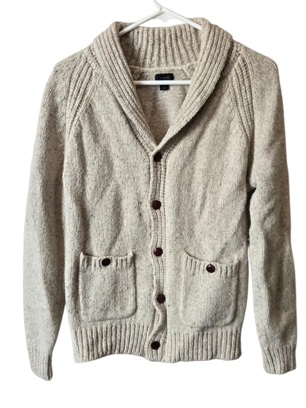J.Crew Wool Blend Shawl Collar Cardigan Sweater Tweed Beige S #22
